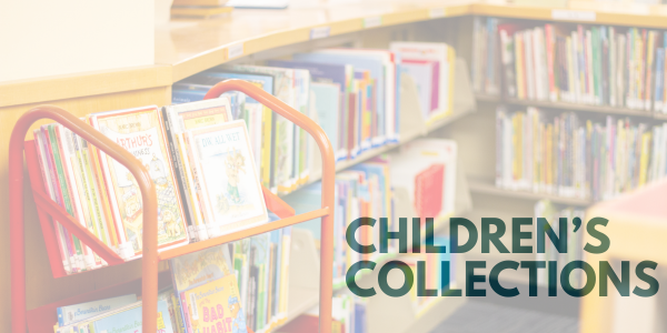 Children's Collections at the Abington Township Public Library, image of books on bookshelves at the library.